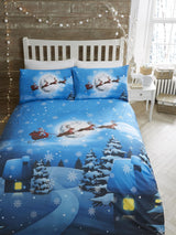 Bedlam Blue Santa Glow in the Dark Christmas Duvet Cover and Pillowcase Set