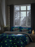 Glow-in-the-dark Blue Santa Christmas duvet cover and pillowcase set - British product