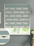 Sophie Allport roller blind deep duck egg blue stripe whale - British product