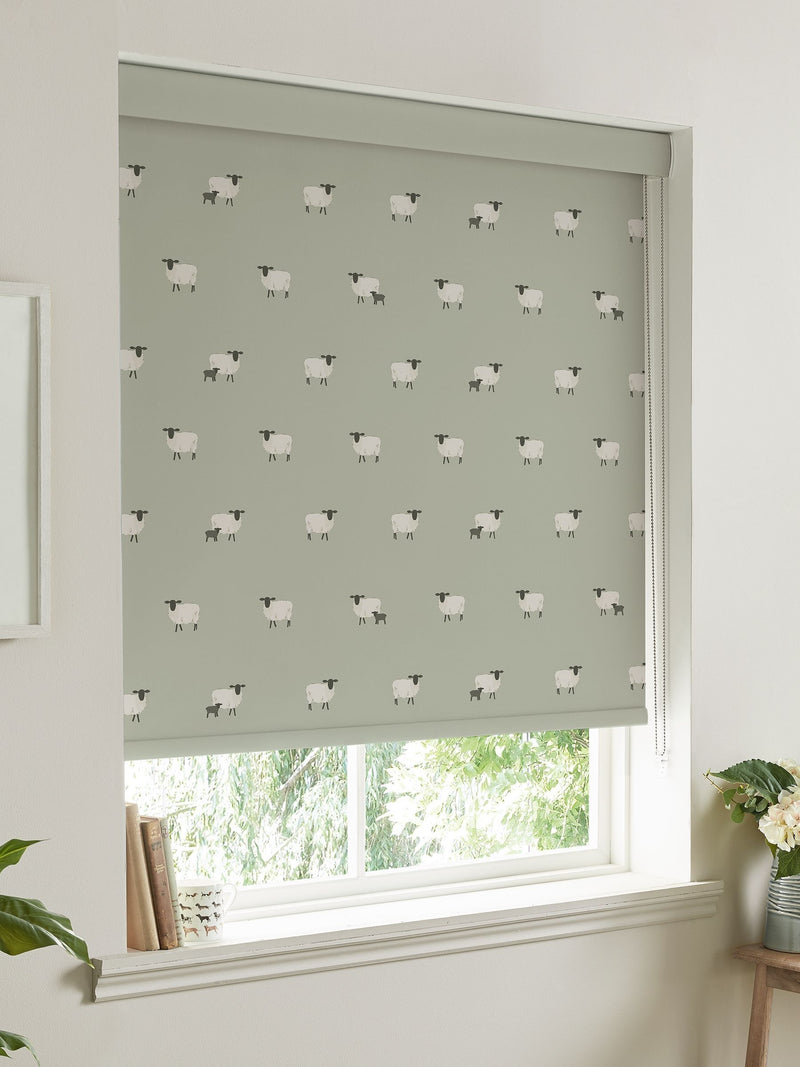 Sophie Allport sheep roller blind sage green, imported from the UK