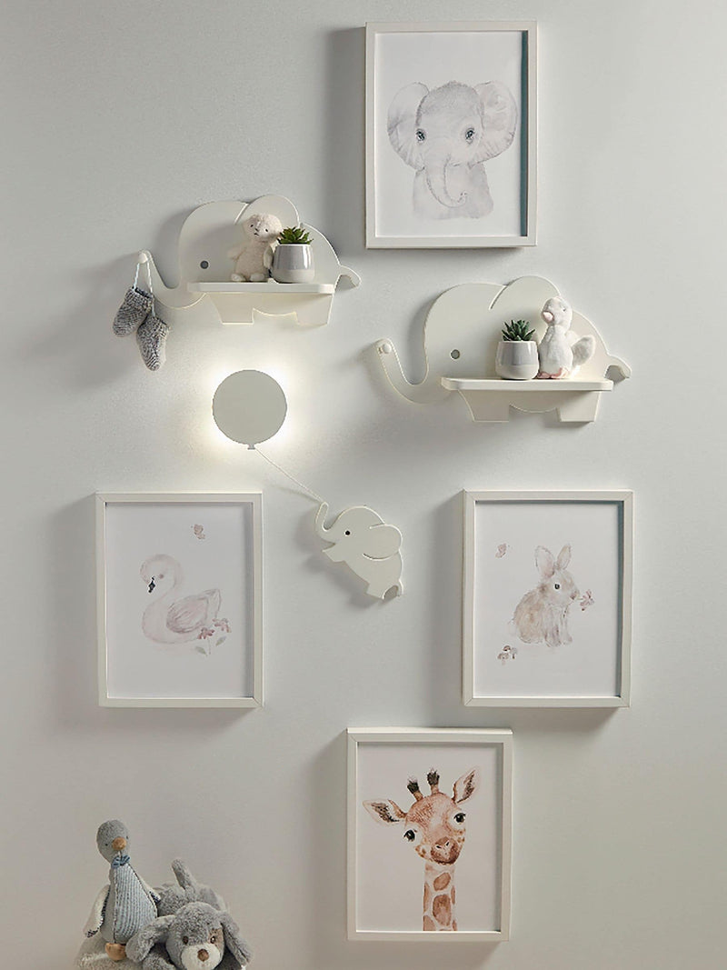 Mamas & Papas white elephant shelves set with nightlight - British product