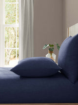 Sábana bajera ajustable de lino 100% lavado azul de Lazy Linen