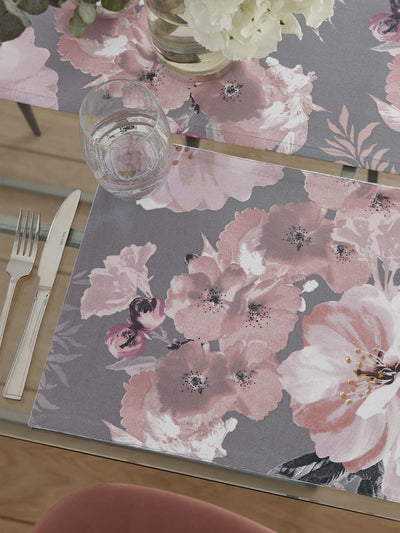 Next Catherine Lansfield Set of 2 Grey Dramatic Floral Wipeable Cotton Placemats 30x46cm- Buy online at McGrocer