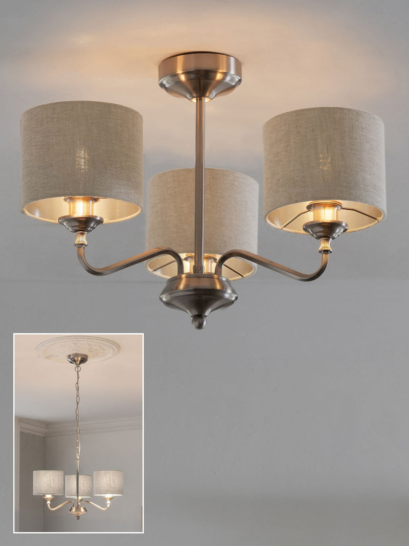 Brushed Nickel Burford chandelier three light - British product