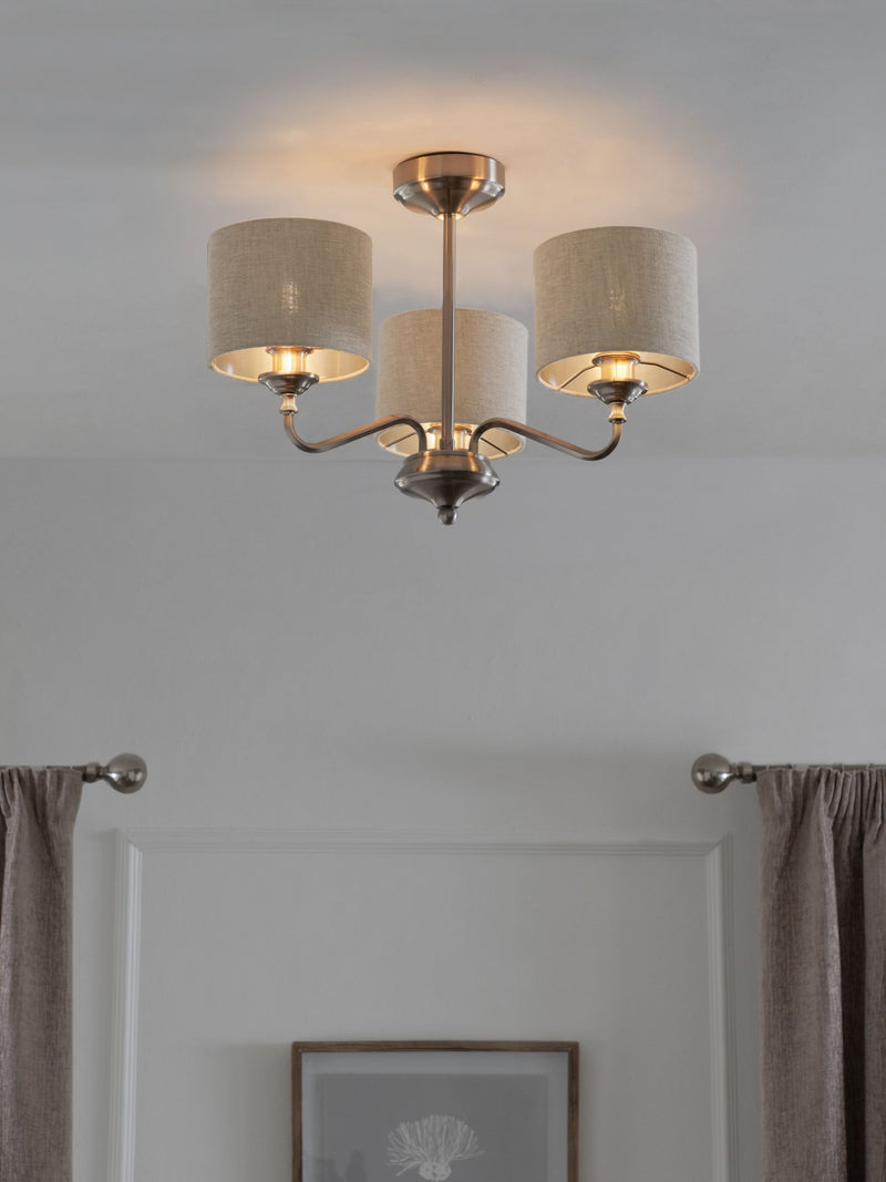 Brushed Nickel Burford chandelier three light - British product