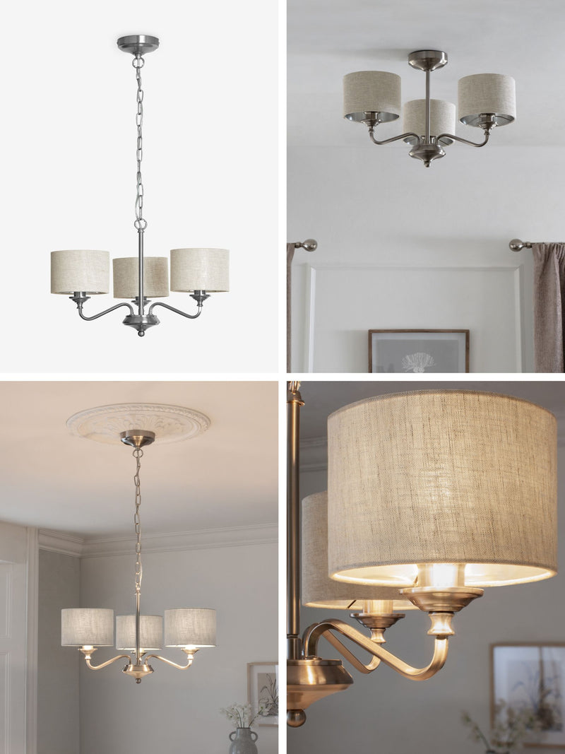 Brushed Nickel Burford chandelier three light - British product