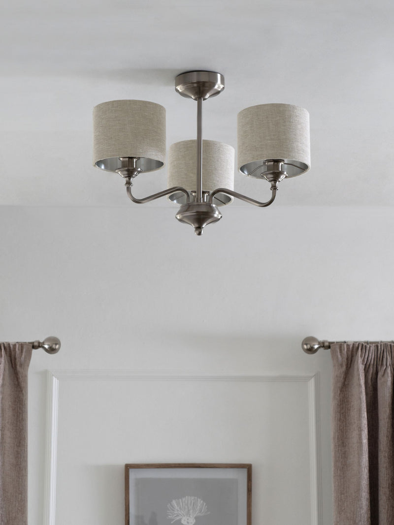 Brushed Nickel Burford chandelier three light - British product