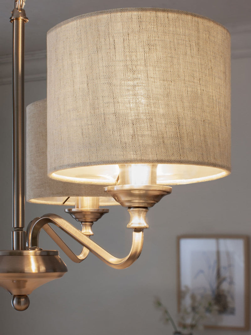 Brushed Nickel Burford chandelier three light - British product
