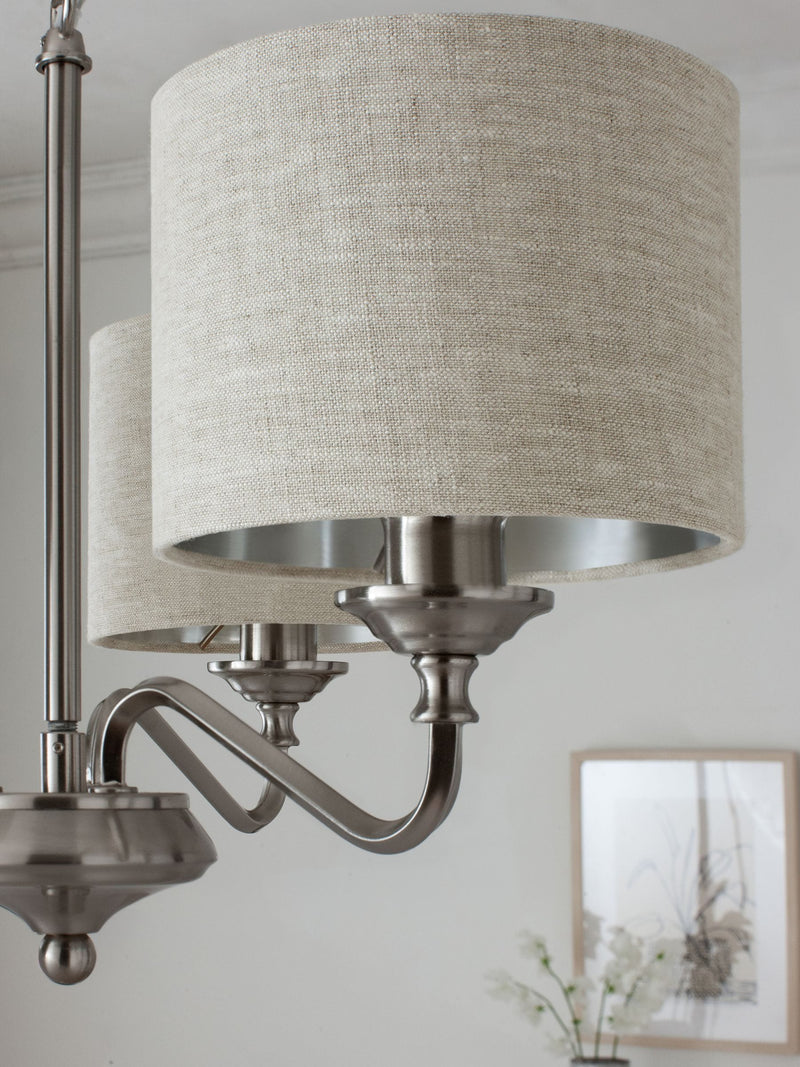 Brushed Nickel Burford chandelier three light - British product