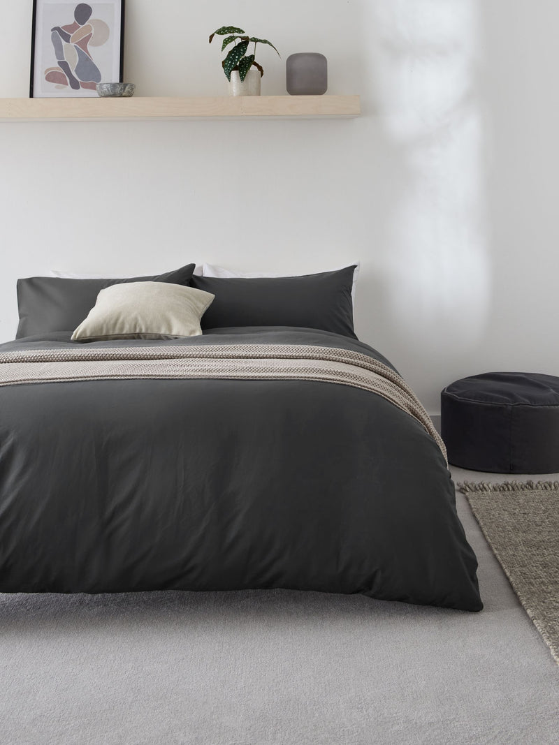 Charcoal Grey Easy Care Polycotton Plain Duvet Cover and Pillowcase Set