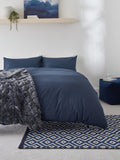 Navy blue polycotton duvet cover and pillowcase set, imported from the UK