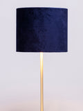 BHS blue velvet table lamp with brass base, imported from the UK