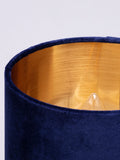 BHS blue velvet table lamp with brass base, imported from the UK