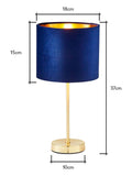 BHS blue velvet table lamp with brass base, imported from the UK