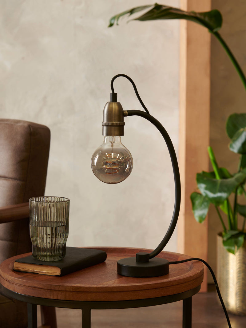Black Madison table lamp with retro globe bulb, UK version