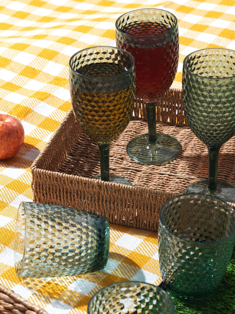 Cambridge Green Shatterproof Fete Diamond Design 4 Piece Wine Set