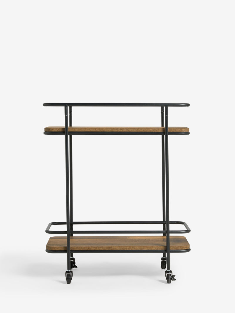Bronx drinks trolley with wood-effect shelves and wheels, imported from the UK