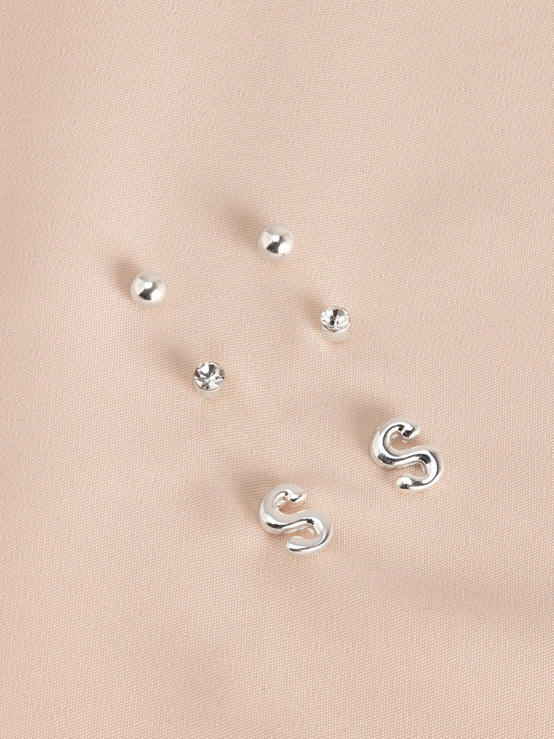 Silver tone initial stud earrings pack (British brand)