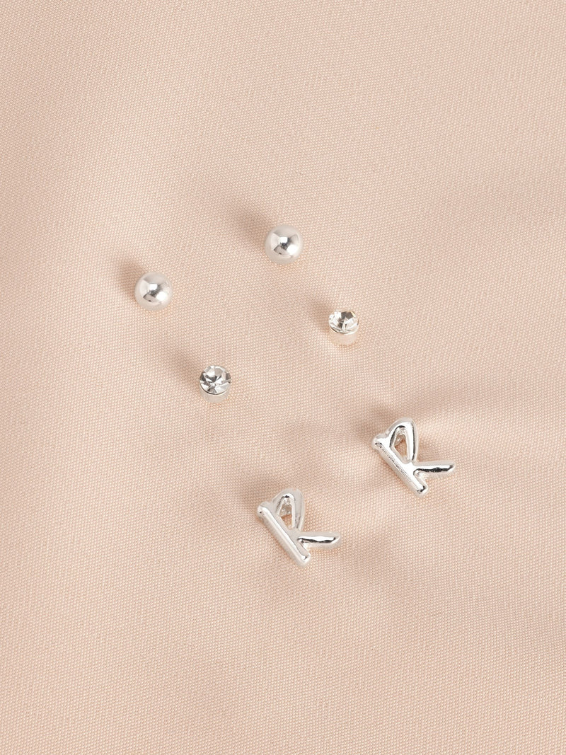Silver tone initial stud earrings pack (British brand)
