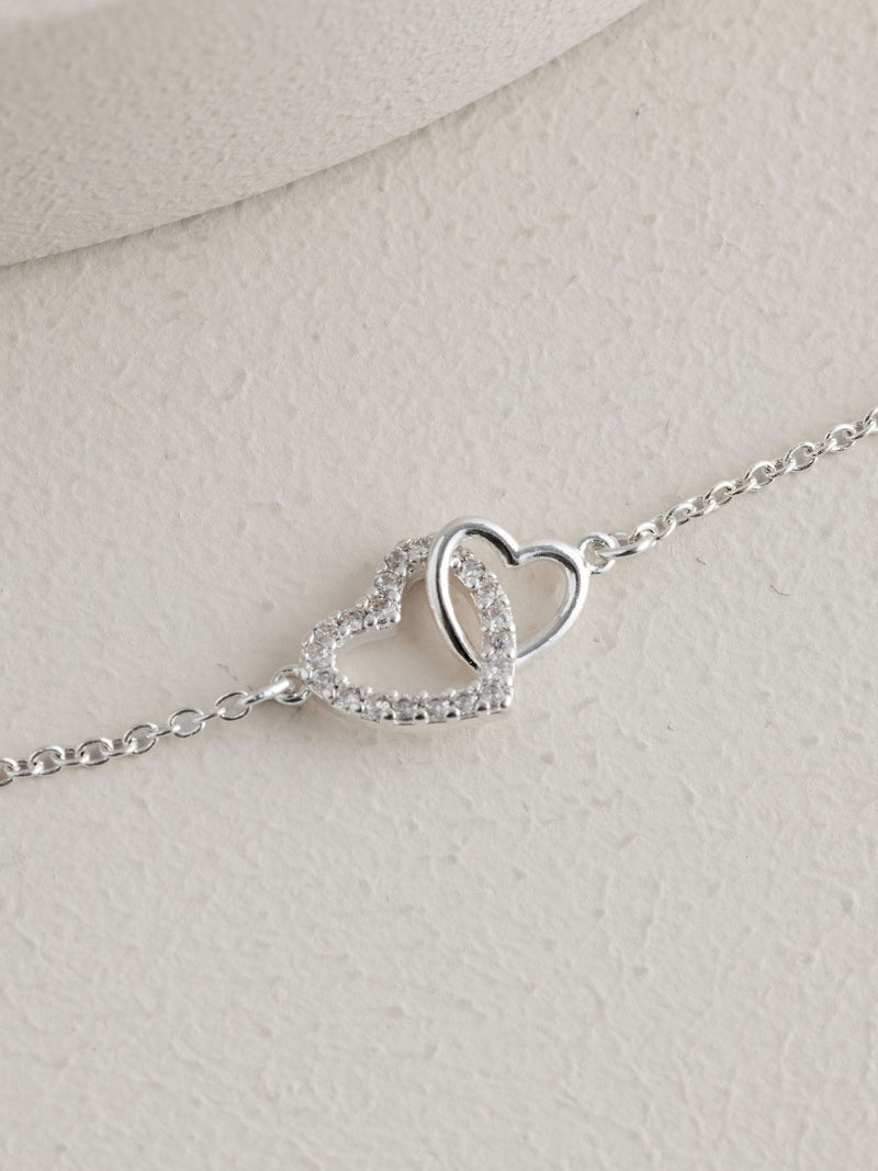Heart necklace silver tone recycled brass cubic zirconia, imported from the UK