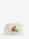Makeup bag featuring Hamish the Highland Cow design, imported from the UK