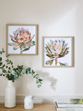 Pink 3D floral print Protea wall art set of 2 (British brand)