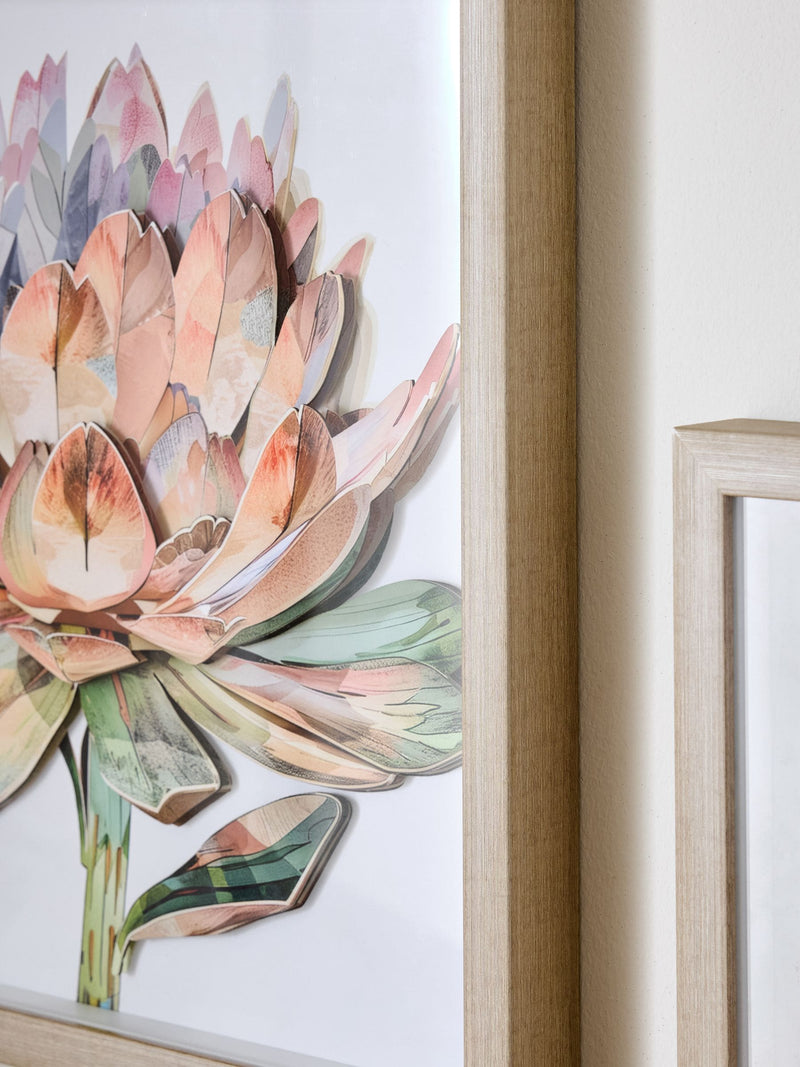 Pink 3D floral print Protea wall art set of 2 (British brand)
