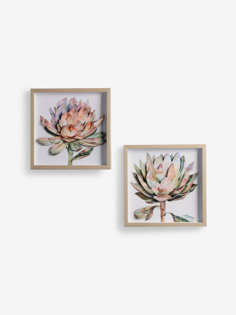 Pink 3D floral print Protea wall art set of 2 (British brand)