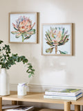 Pink 3D floral print Protea wall art set of 2 (British brand)