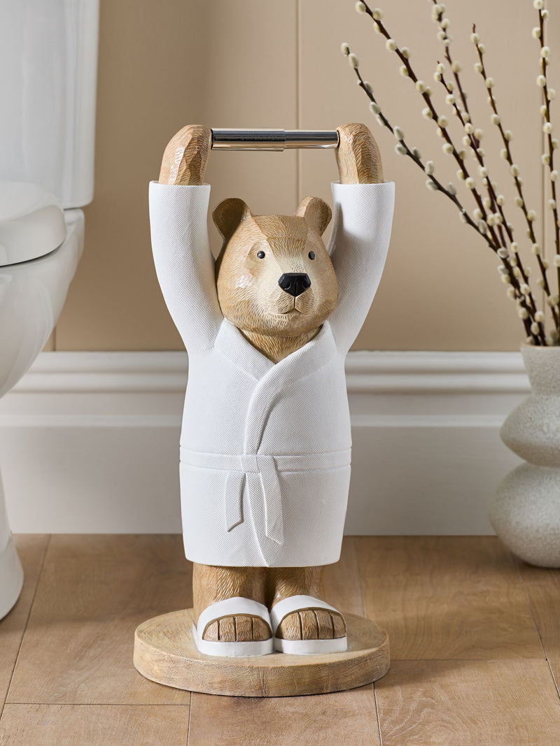 Natural Bertie Bear Toilet Roll Holder with Storage