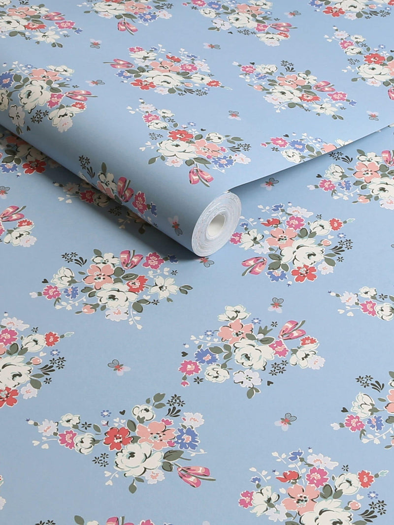 Cath Kidston Clifton Floral Blue wallpaper sample A4 (British brand)