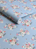 Cath Kidston Clifton Floral Blue wallpaper sample A4 (British brand)