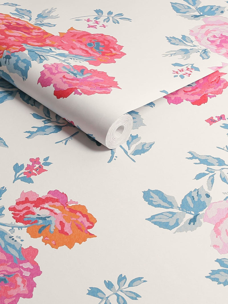 Cath Kidston wallpaper sample Blue & Pink Archive Rose A4, UK version