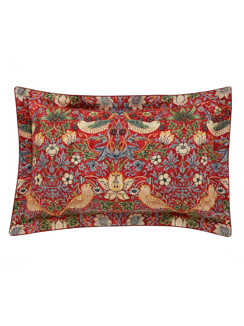 Morris & Co Crimson Strawberry Thief duvet cover and pillowcase set, imported from the UK