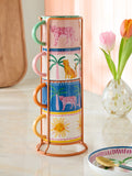 Set of 4 Multi Cassia Tropical Leopard Stacking Mugs