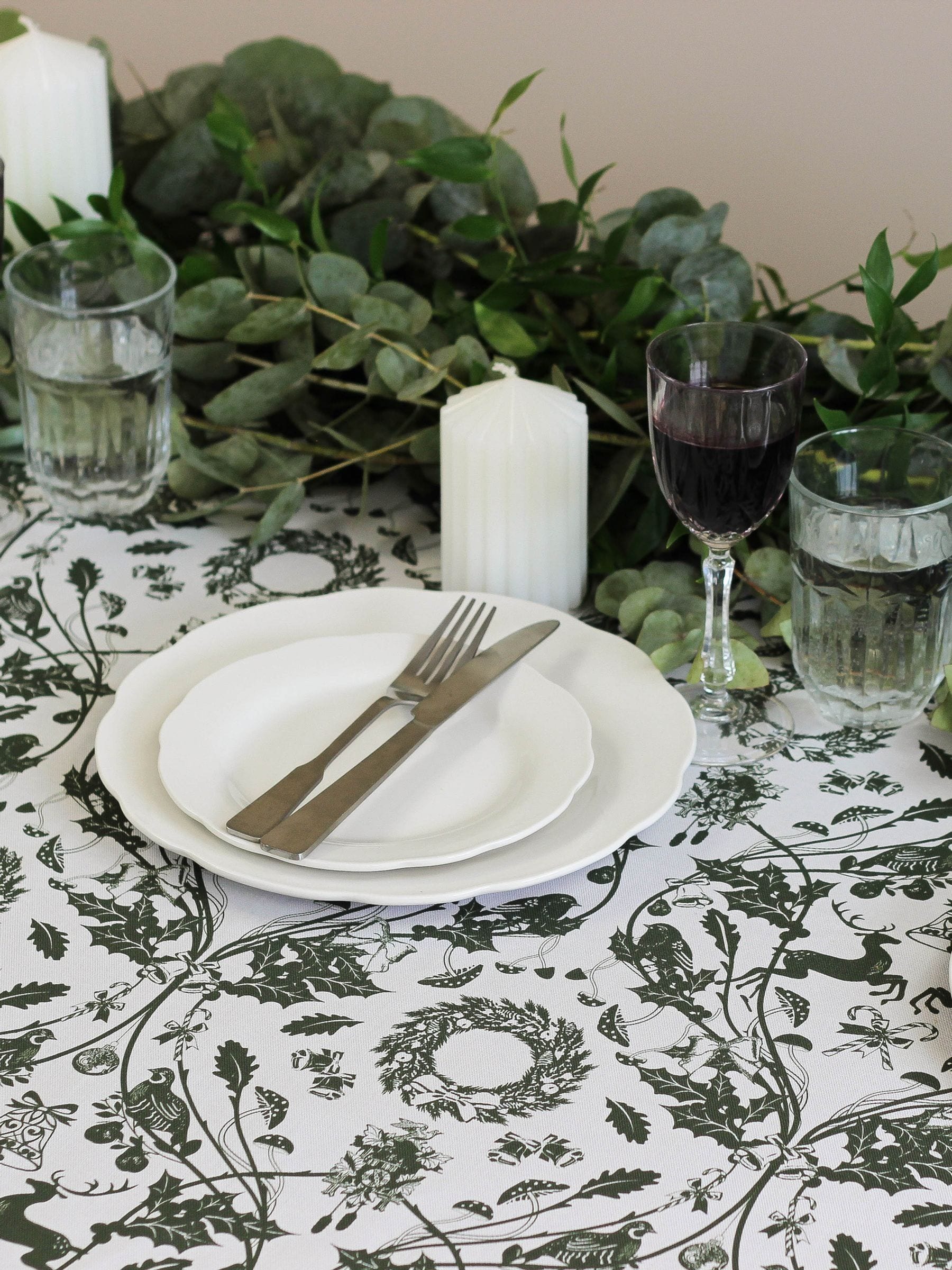 Avalon Home Green Stag 100% Cotton Tablecloth
