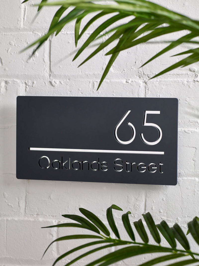 Personalised dark grey acrylic house sign 20x14cm (British brand)
