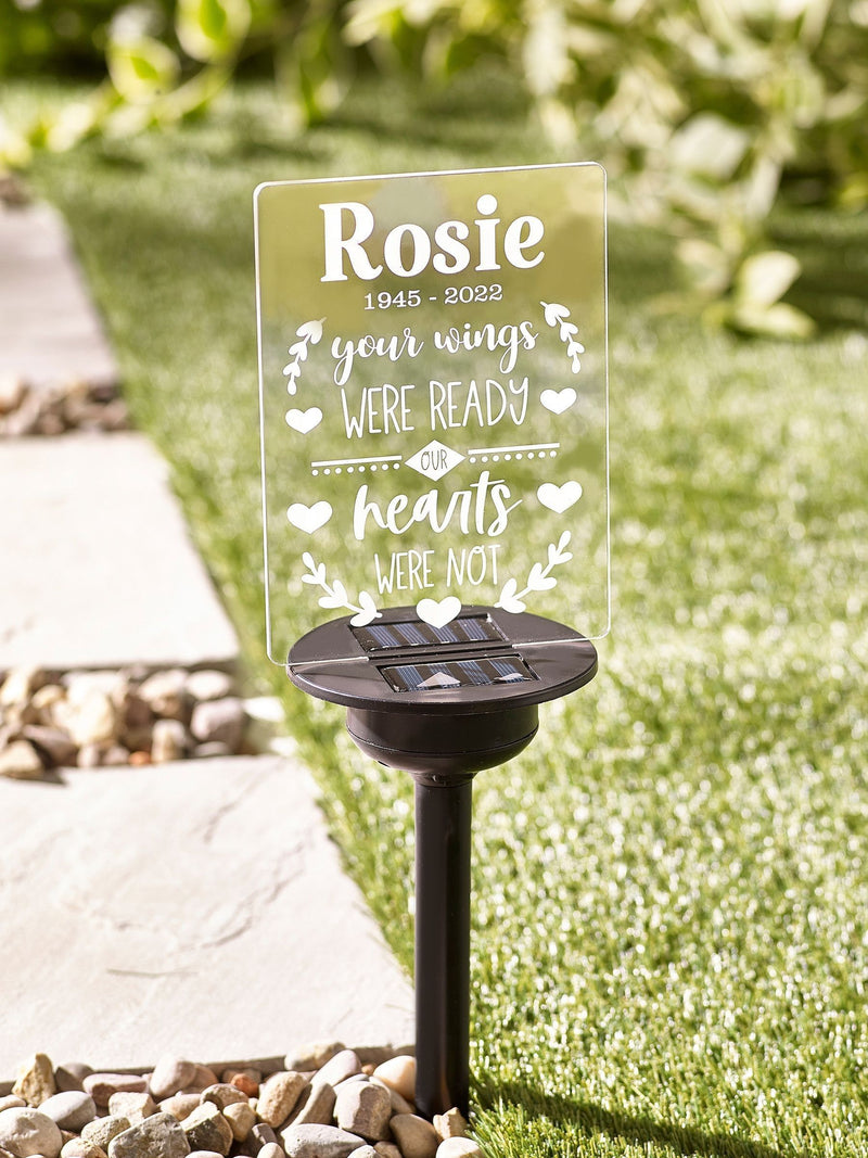 Loveabode personalised solar memorial wings garden stake light (British brand)