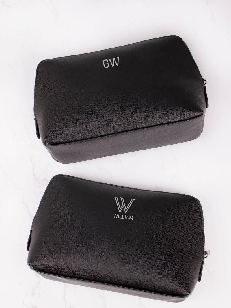 Personalised faux leather wash bag for men, UK version