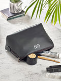 Personalised faux leather wash bag for men, UK version