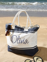 Next Personalised Stripe Cotton Canvas Beach Bag- Buy online at McGrocer