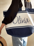 Personalised stripe beach bag in cotton canvas, UK version