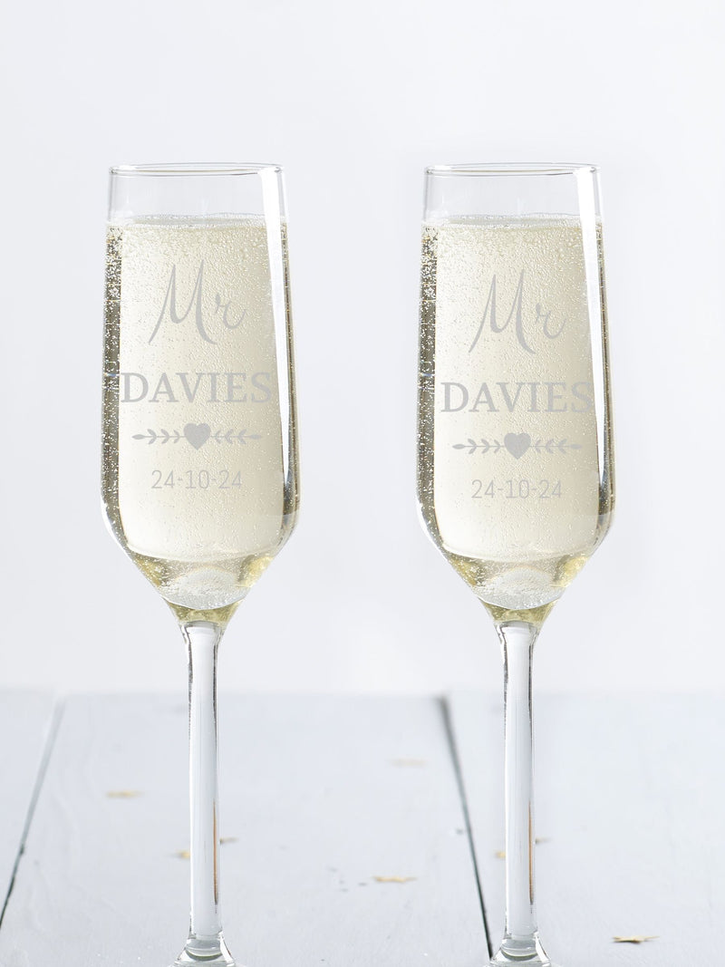 Loveabode personalised champagne flute glasses set of 2, imported from the UK
