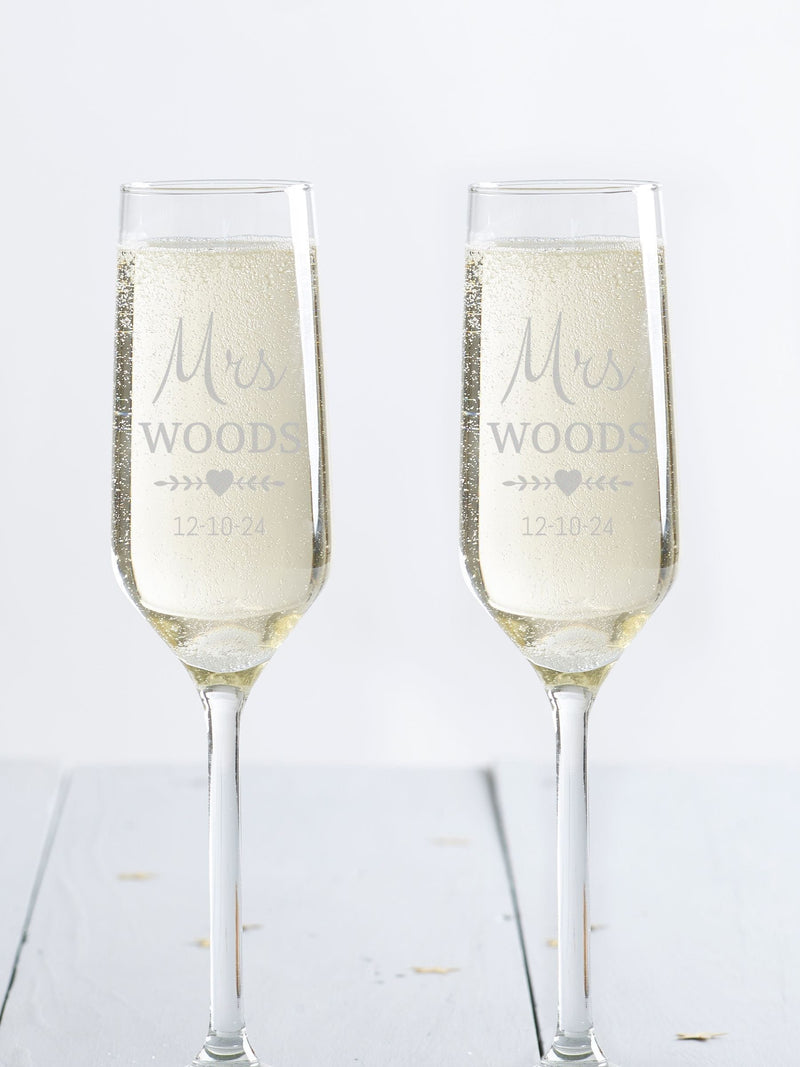 Loveabode personalised champagne flute glasses set of 2, imported from the UK