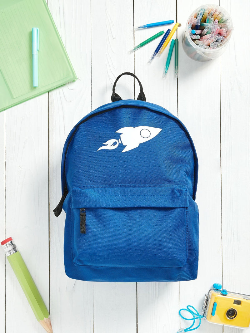Loveabode backpack blue personalised rocket, UK version