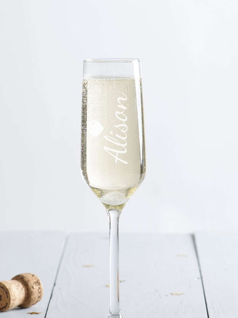 Loveabode personalised single champagne glass 7.75oz, imported from the UK