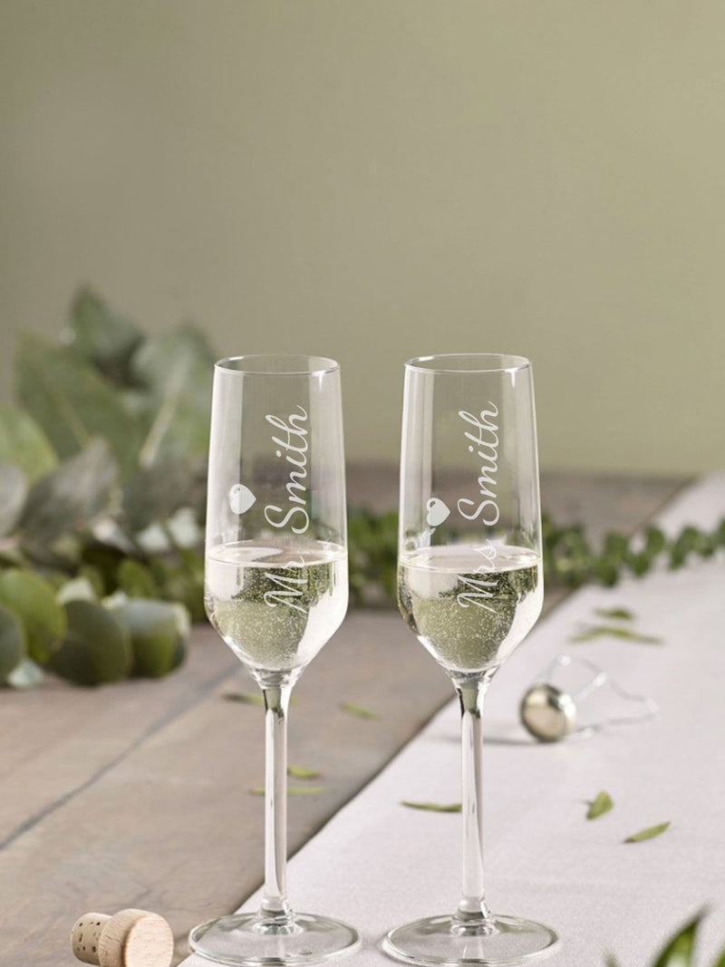 Loveabode personalised single champagne glass 7.75oz, imported from the UK