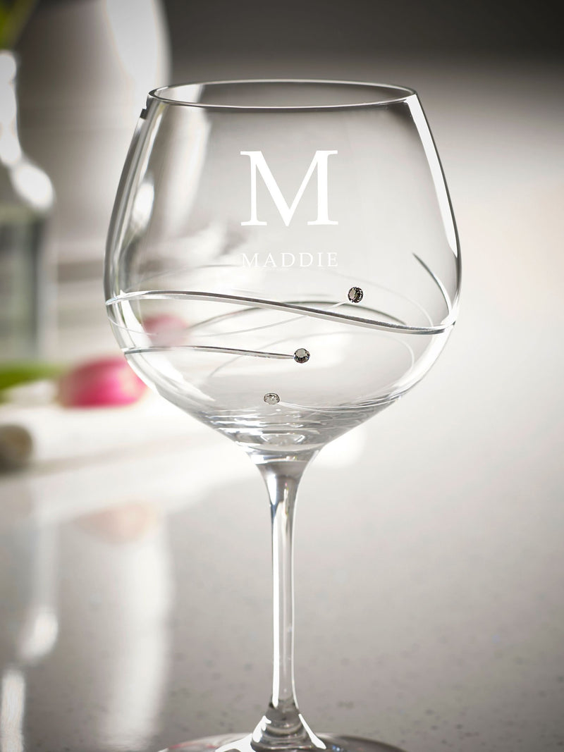 Loveabode personalised diamanté look gin glass 700ml, imported from the UK