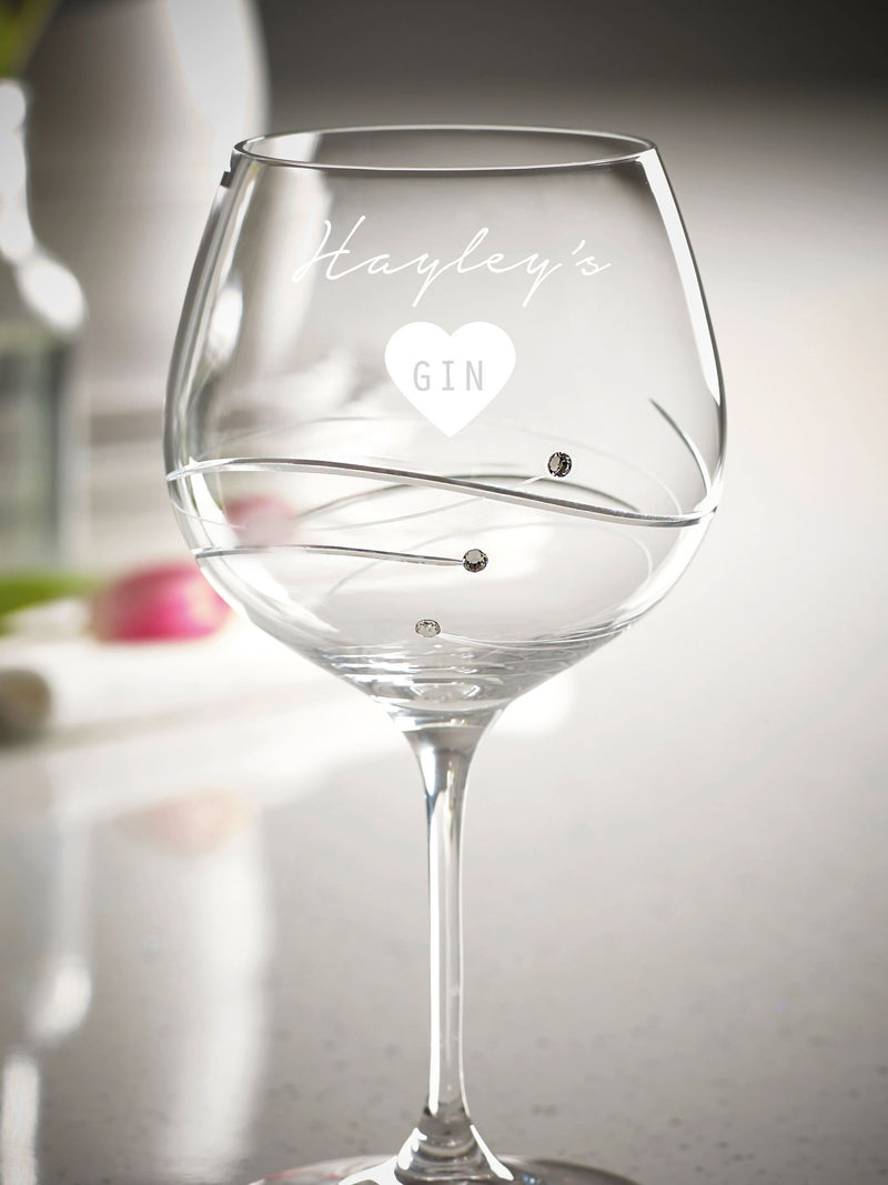 Loveabode personalised diamanté look gin glass 700ml, imported from the UK