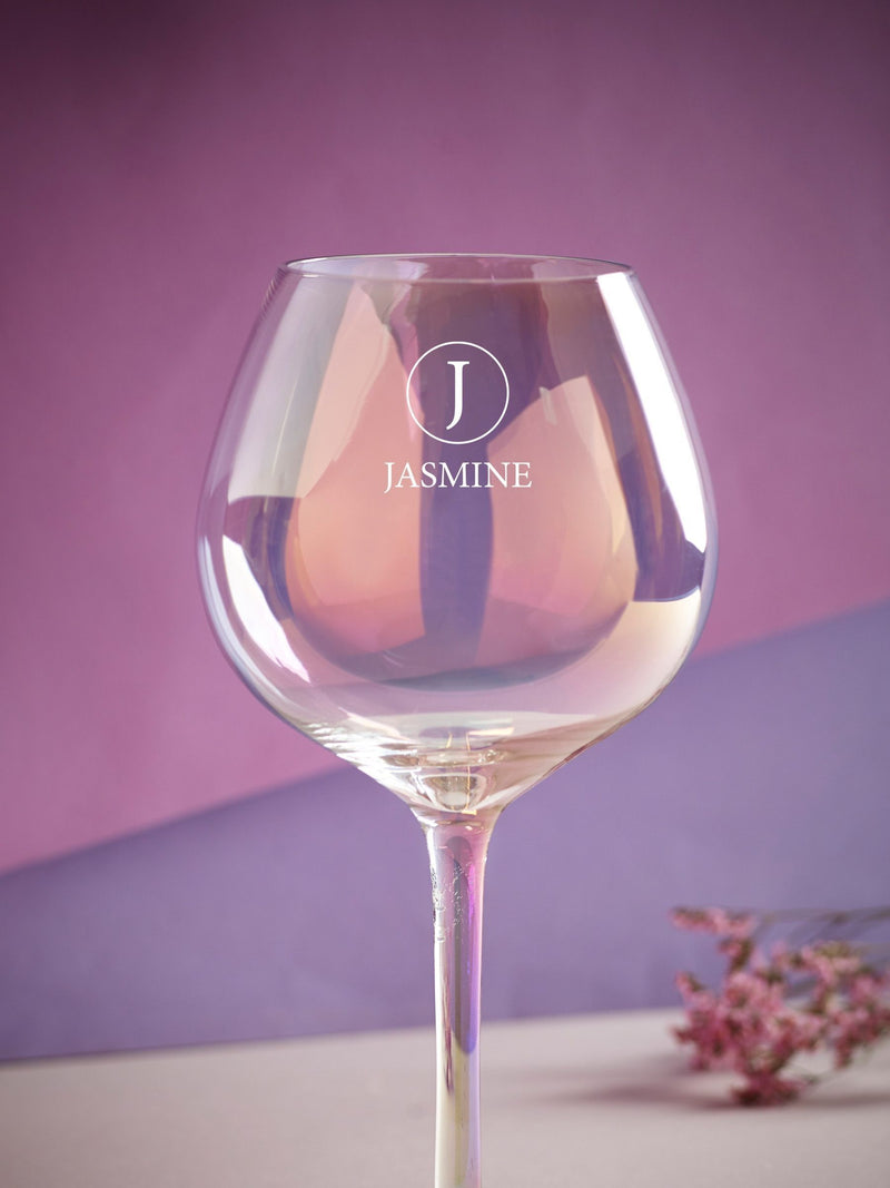 Loveabode personalised iridescent gin glass 520ml, imported from the UK